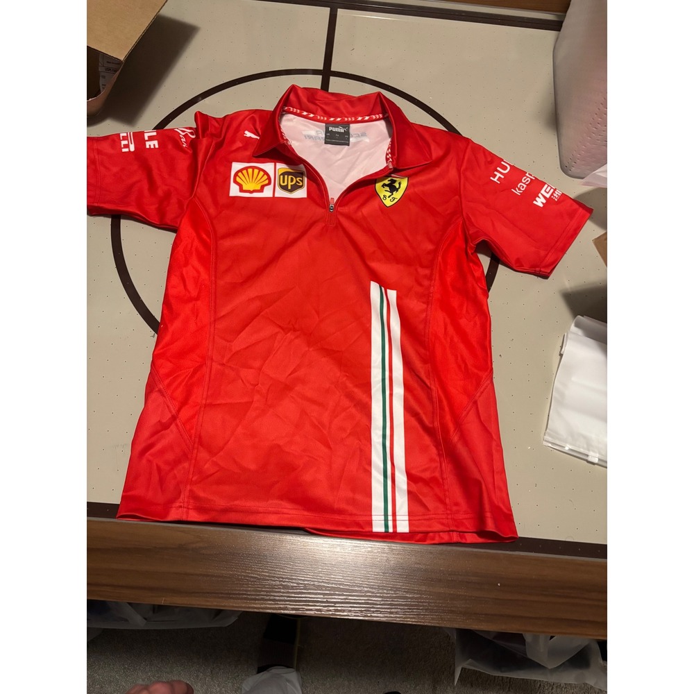 1261 Puma Scuderia Ferrari F1 Team Polo Shirt Red Mens Large Quarter Zip Racing